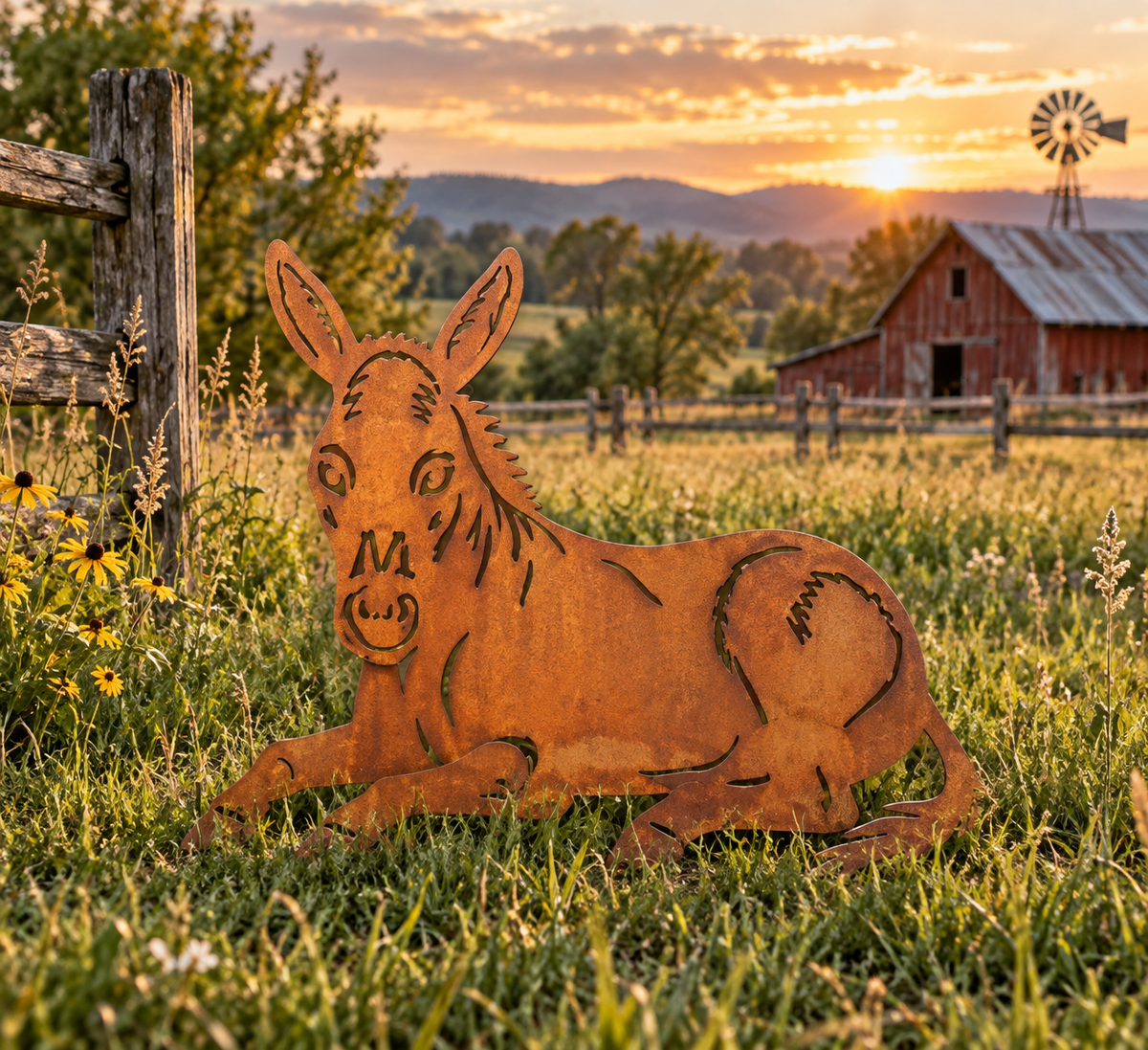 Bedded Donkey Metal Yard Art
