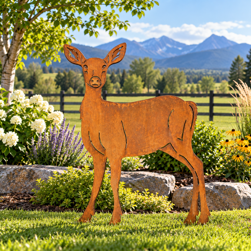 Standing Fawn Metal Outdoor Art