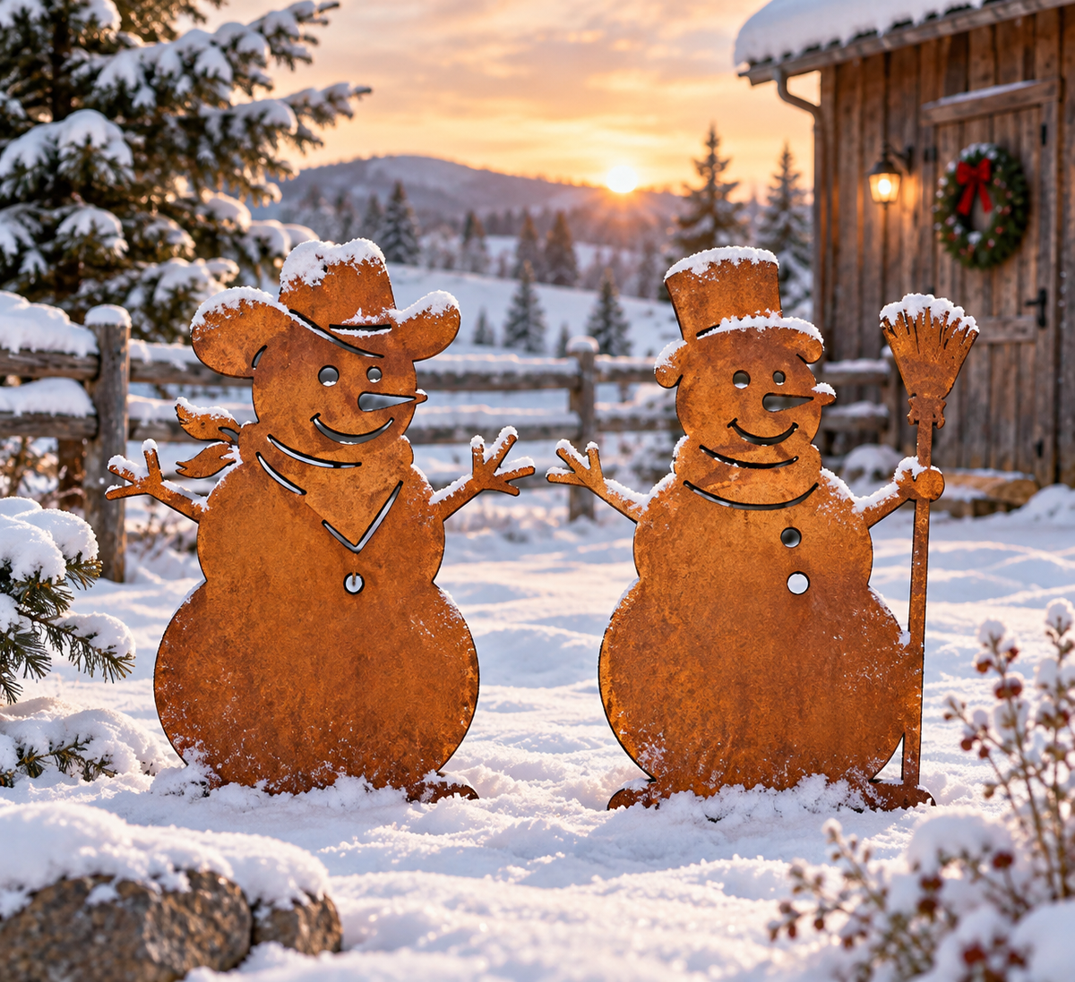 Cowboy or Traditional Snow Men Metal Outdoor Art