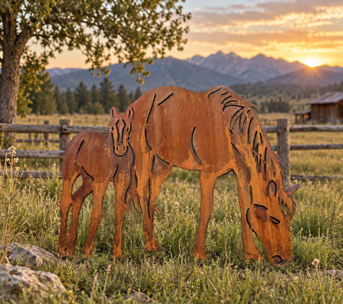 Horse and Colt Outdoor Metal Art