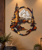 Oval Mountain Tree Metal Wall Art