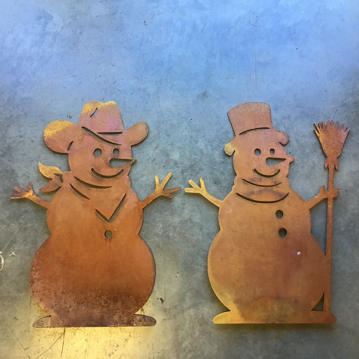 Cowboy or Traditional Snow Men Metal Outdoor Art