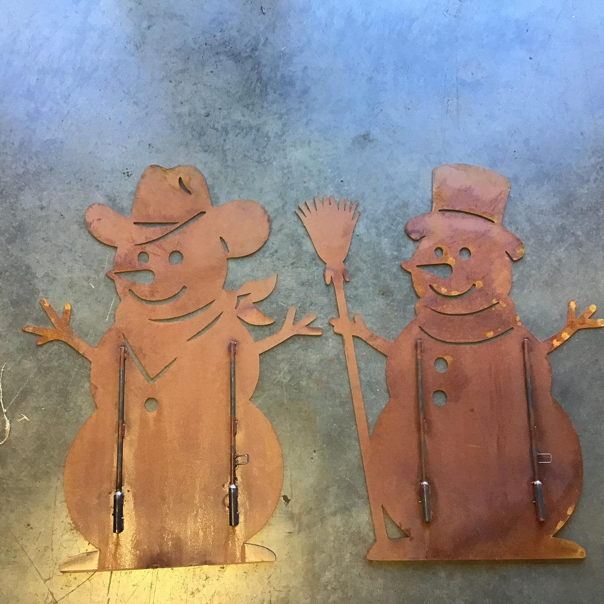 Cowboy or Traditional Snow Men Metal Outdoor Art