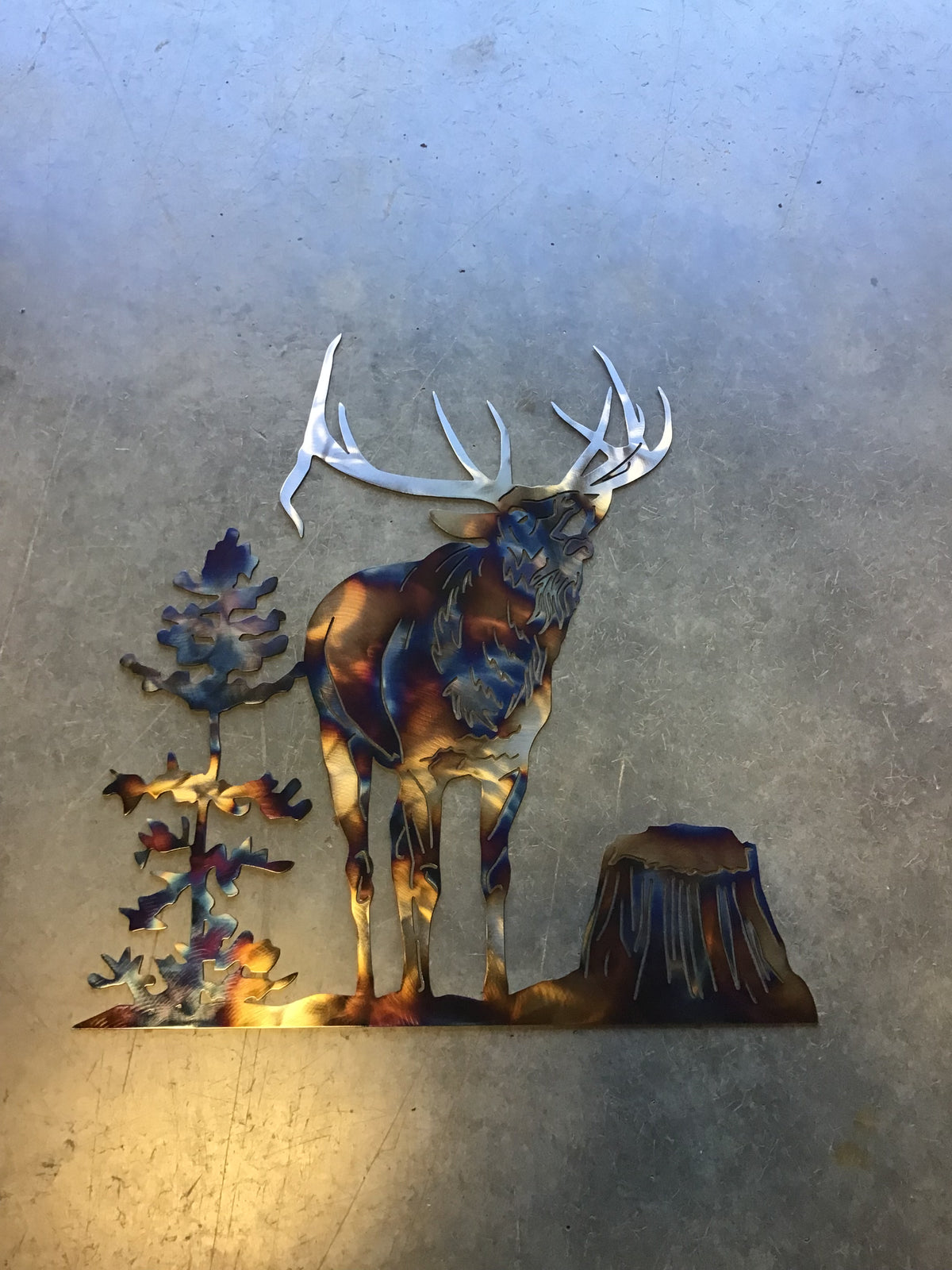 Elk Stump Scene Metal Wall Art