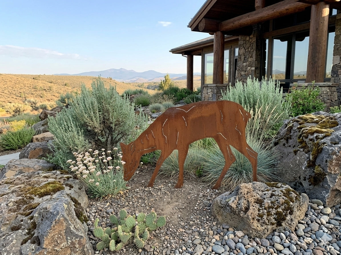 Grazing Doe Metal Outdoor Art