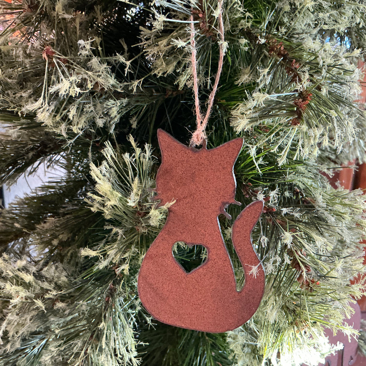 Sitting Cat Rustic Metal Ornament
