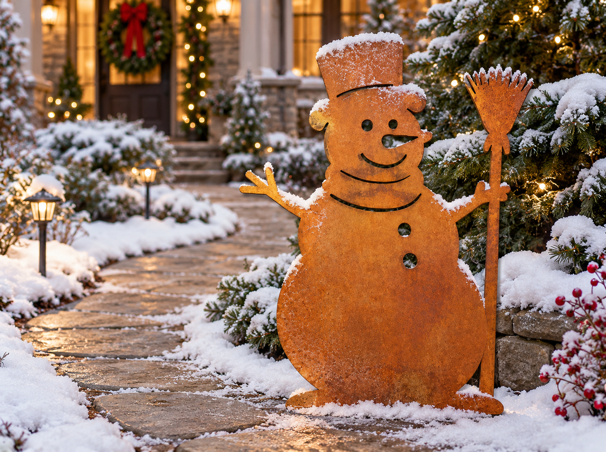 Cowboy or Traditional Snow Men Metal Outdoor Art