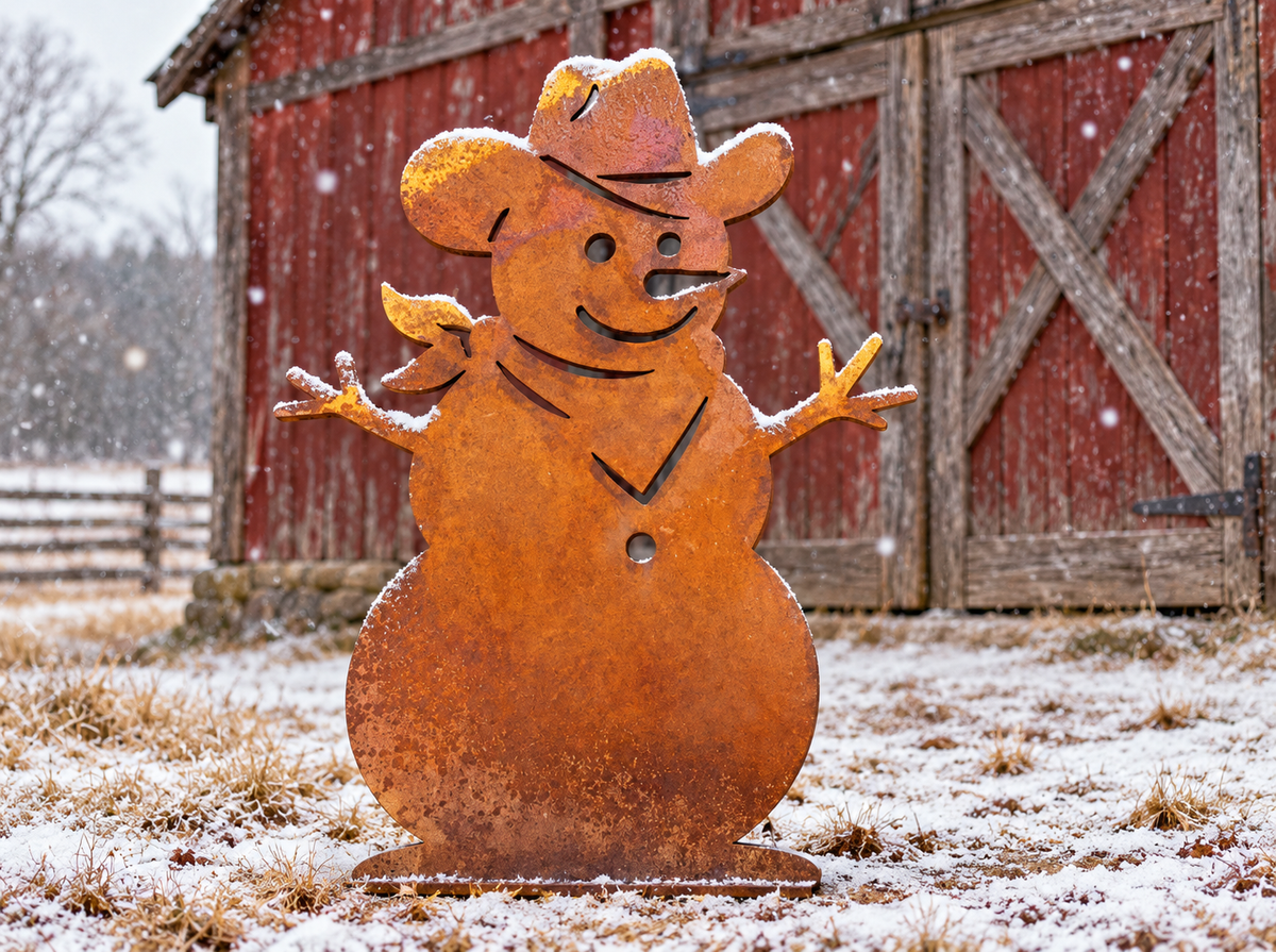 Cowboy or Traditional Snow Men Metal Outdoor Art
