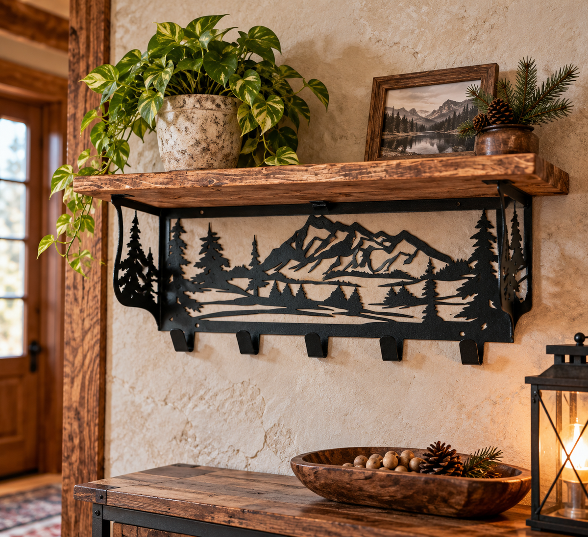 Mountain Tree Shelf With Hooks