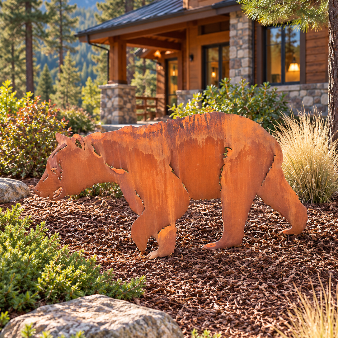 Walking Bear Metal Outdoor Art